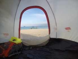 pitch a tent in the beach